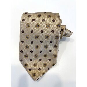 Ermenegildo‎ Zegna Gold Beige Floral Silk Mens Tie Italy
